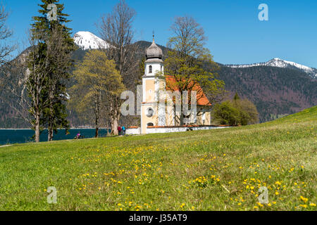 Kapelle St. Margareth auf der Halbinsel Zwergern, Spain, Kochel am See, Bayern, Deutschland | chapelle St. Margareth, Zwergern péninsule, Lak Banque D'Images