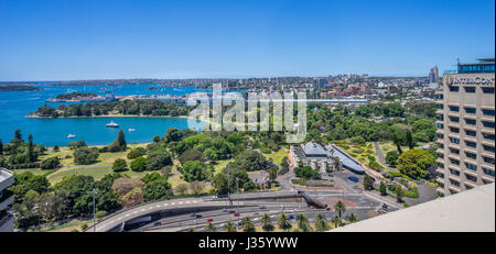 L'Australie, New South Wales, Sydney, Macquarie Vue aérienne de l'enceinte du Jardin botanique royal, le Sydney Conservatorium of Music, l'Cahill Banque D'Images