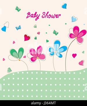 Vector illustration de carte de douche de bébé avec fleurs et papillons Illustration de Vecteur