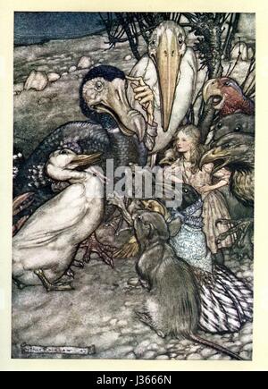 Illustration par Arthur Rackham Alice's Adventures in Wonderland de Lewis Carroll, London, William Heinemann, 1907. Le Caucus-course. Banque D'Images