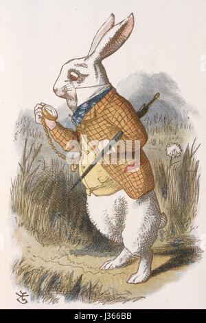 Illustration par Sir John Tenniel, aquarelle de Gertrude Thomson La Pépinière Alice (Alice au Pays des Merveilles), de Lewis Carroll, Londres, 1889 MacMilllan. Le lapin blanc. La Pépinière Alice était une version abrégée d'Alice au Pays des merveilles pour les enfants âgés entre 0 et 5 ans. Banque D'Images