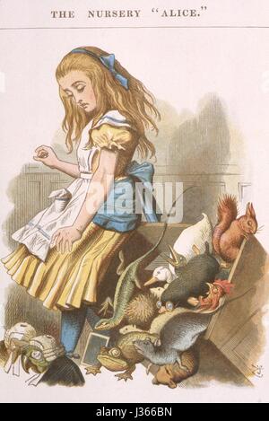 Illustration par Sir John Tenniel, aquarelle de Gertrude Thomson La Pépinière Alice (Alice au Pays des Merveilles), de Lewis Carroll, Londres, 1889 MacMilllan. Témoignage d'Alice. La Pépinière Alice était une version abrégée d'Alice au Pays des merveilles pour les enfants âgés entre 0 et 5 ans. Banque D'Images