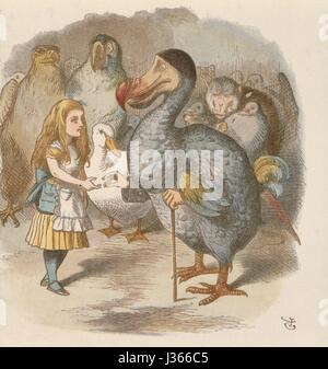 Illustration par Sir John Tenniel, aquarelle de Gertrude Thomson La Pépinière Alice (Alice au Pays des Merveilles), de Lewis Carroll, Londres, 1889 MacMilllan. Alice et le dodo. La Pépinière Alice était une version abrégée d'Alice au Pays des merveilles pour les enfants âgés entre 0 et 5 ans. Banque D'Images