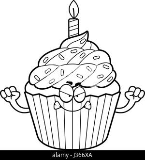 Une illustration d'un dessin animé birthday cupcake à la colère. Illustration de Vecteur