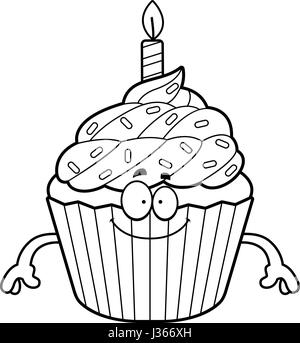 Une illustration d'un dessin animé birthday cupcake à heureux. Illustration de Vecteur