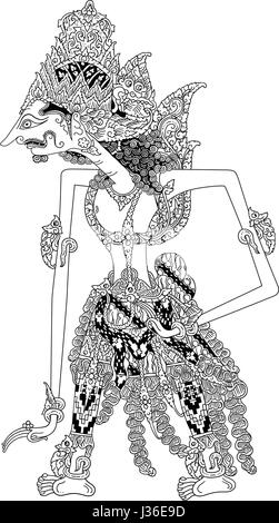 Baladewa, un personnage de spectacle de marionnettes traditionnelles, wayang kulit de Java en Indonésie. Illustration de Vecteur