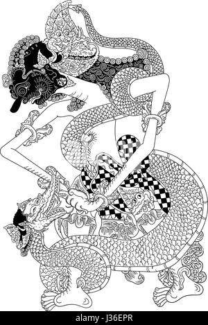 Bratasena, un personnage de spectacle de marionnettes traditionnelles, wayang kulit de Java en Indonésie. Illustration de Vecteur