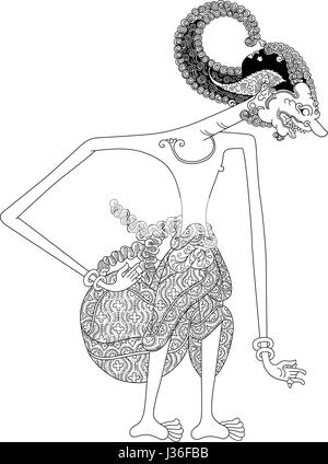 Danajaya, un personnage de spectacle de marionnettes traditionnelles, wayang kulit de Java en Indonésie. Illustration de Vecteur