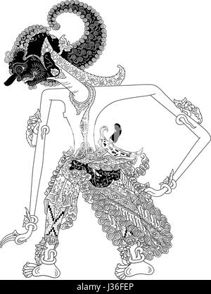 Danurwenda, un personnage de spectacle de marionnettes traditionnelles, wayang kulit de Java en Indonésie. Illustration de Vecteur