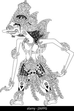 Darmawasesa, un personnage de spectacle de marionnettes traditionnelles, wayang kulit de Java en Indonésie. Illustration de Vecteur