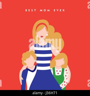 Happy mothers day card illustration, maman et les enfants avec amour typographie citer. Vecteur EPS10. Illustration de Vecteur