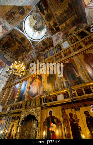 Iconostase l'intérieur de la cathédrale de l'Assomption, le Kremlin, Moscou, Fédération de Russie Banque D'Images