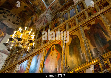 Iconostase l'intérieur de la cathédrale de l'Assomption, le Kremlin, Moscou, Fédération de Russie Banque D'Images