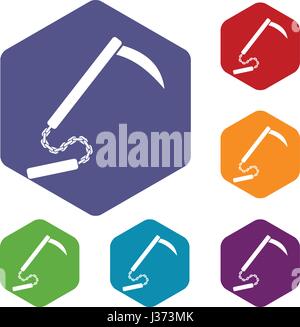 Kusarigama icons set hexagone Illustration de Vecteur