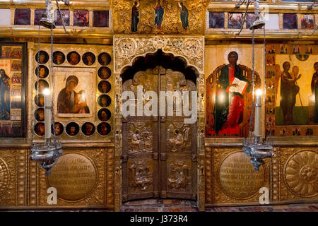 Iconostase l'intérieur de la cathédrale de l'Assomption, le Kremlin, Moscou, Fédération de Russie Banque D'Images