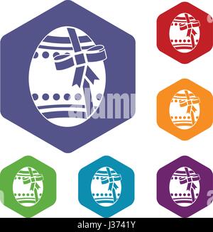 Gros œuf de pâques icons set hexagone Illustration de Vecteur