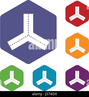 Trois routes icons set hexagone Illustration de Vecteur