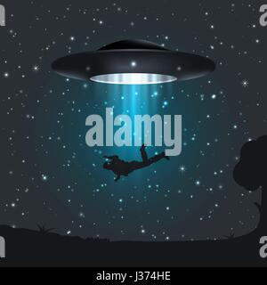 Illustration de la sombre nuit un ovni enlève les droits. Illustration de Vecteur