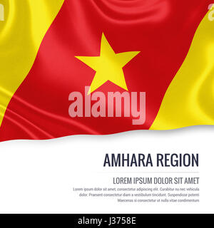 Drapeau région Amhara. Pavillon de l'Etat éthiopien région Amhara forme sur un fond blanc. Nom de l'état et la zone de texte pour votre message. Re 3D Banque D'Images