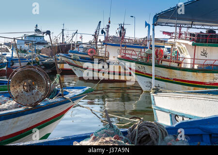 Houmt Souk, Marina, Tunisie, bateaux de pêche, l'île de Djerba, Banque D'Images