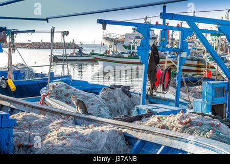 Houmt Souk, Marina, Tunisie, bateaux de pêche, l'île de Djerba, Banque D'Images