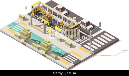 Isométrique vectoriel poly faible sur le bus bus lane Illustration de Vecteur