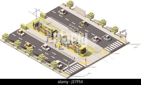 Vector poly faible isométrique tram dédié lane Illustration de Vecteur