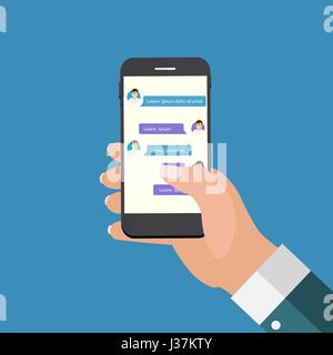 Mobile Apps Concept main tenant Téléphone. Concept de réseau social. Illustration de Vecteur