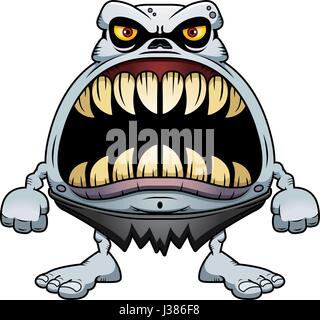 Illustration d'une caricature d'une goule avec une grande bouche pleine de dents pointues. Illustration de Vecteur