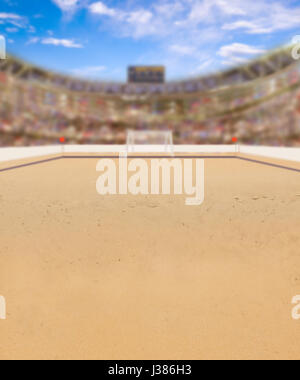 Beach soccer extérieur arène remplie de fans dans les peuplements. Le jeu est également connu sous le nom de beach soccer ou beasal. L'accent sur le premier plan et délibérée des Banque D'Images