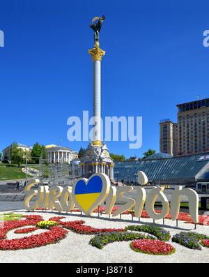 Kiev, Ukraine - Mai 3, 2017 : la place de l'indépendance. Maidan. Le centre de Kiev à la veille de l'Eurovision 2017 Banque D'Images