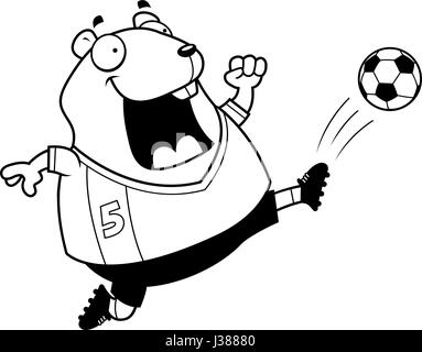 Illustration d'une caricature d'un hamster botter un ballon de soccer. Illustration de Vecteur