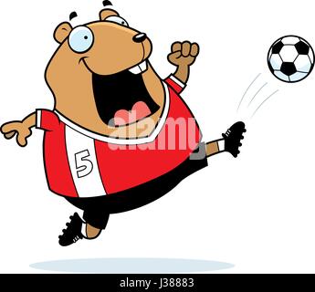 Illustration d'une caricature d'un hamster botter un ballon de soccer. Illustration de Vecteur