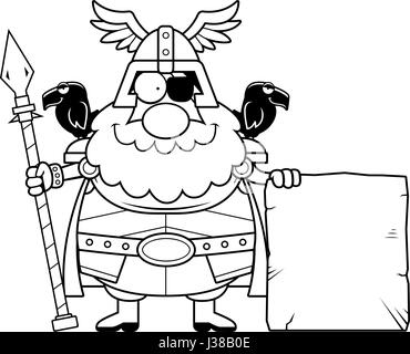 Un cartoon illustration d'Odin avec un signe. Illustration de Vecteur