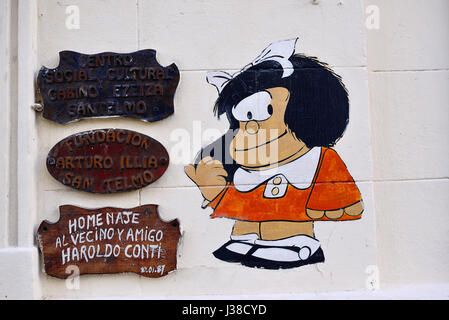 22 mai 2015, Mafalda Argentine - de bande dessinée. Graffiti dans San Telmo, Buenos Aires, Argentine Banque D'Images