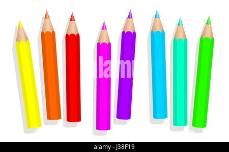 Petit bébé crayons de couleur néon fluorescent - crayons courts disposés de façon lâche - illustration isolé sur fond blanc. Banque D'Images