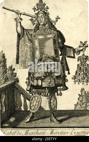 *Costume Marchand Miroitier* est une œuvre de Nicolas de Larmessin, présentant des costumes français du XVIIe siècle. Ces illustrations représentent probablement la mode et les vêtements de l'époque, particulièrement en ce qui concerne les vêtements des commerçants ou des commerçants. Banque D'Images