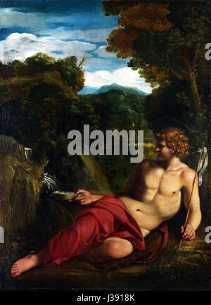 Cercle d'Annibale Carracci, Saint Jean Baptiste assis dans le désert Banque D'Images