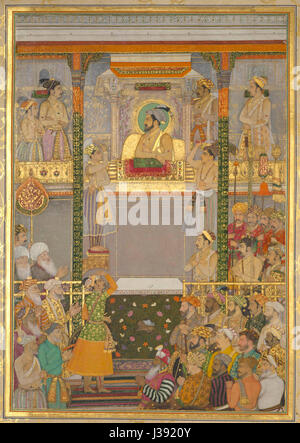 Darbar de Shah Jahan, Page du Windsor Padshahnama, ca. 1657, la Bibliothèque royale, le château de Windsor Banque D'Images