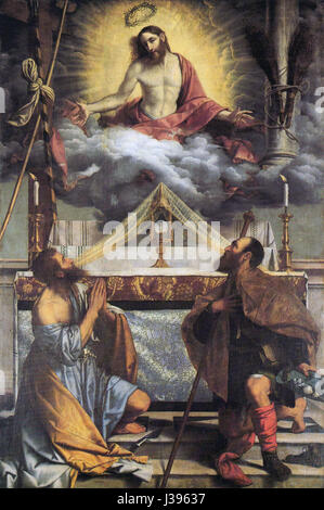 Cristo eucaristico tra i santi Andrea e Rocco Banque D'Images