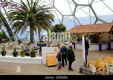 Bodelva, Cornwall, UK - 4 Avril 2017 : l'intérieur de la Méditerranée dôme à l'Eden Project exposition environnementale à Cornwall, Angleterre Banque D'Images