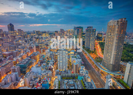 Tokyo. Cityscape de droit de Tokyo, au Japon pendant le coucher du soleil. Banque D'Images