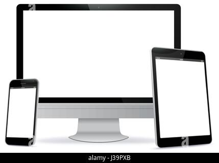 Écran d'ordinateur, Tablet PC, Smart Phone Vector illustration. Illustration de Vecteur