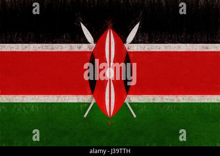 Illustration du drapeau national du Kenya avec un look grunge. Banque D'Images