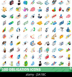 100 obligation icons set, style 3D isométrique Illustration de Vecteur