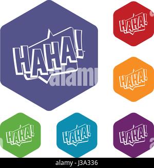 HAHA, l'effet de son texte comique hexagonal icons set Illustration de Vecteur