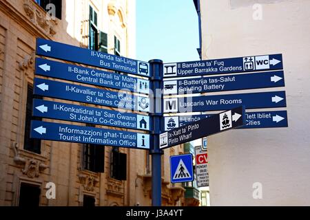 Enseigne sur coin de rue Castille et Triq San Pawl, La Valette, Malte, Europe. Banque D'Images