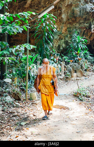 KRABI, THAÏLANDE - 10 avril : Le moine bouddhiste marcher dans la forêt tropicale le 10 avril 2016 à Krabi, Thaïlande. Banque D'Images