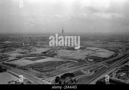 Vue sur le parc olympique au cours du développement, 1970 Banque D'Images