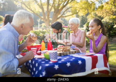 Ayant de la famille dans le parc de repas sur une journée ensoleillée Banque D'Images